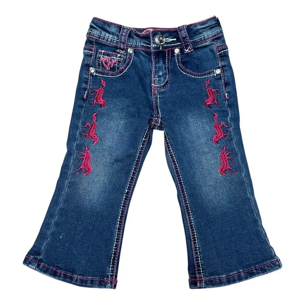 Cowgirl Hardware Embroidered Pink Horse Rhinestone Jeans 12-18mo